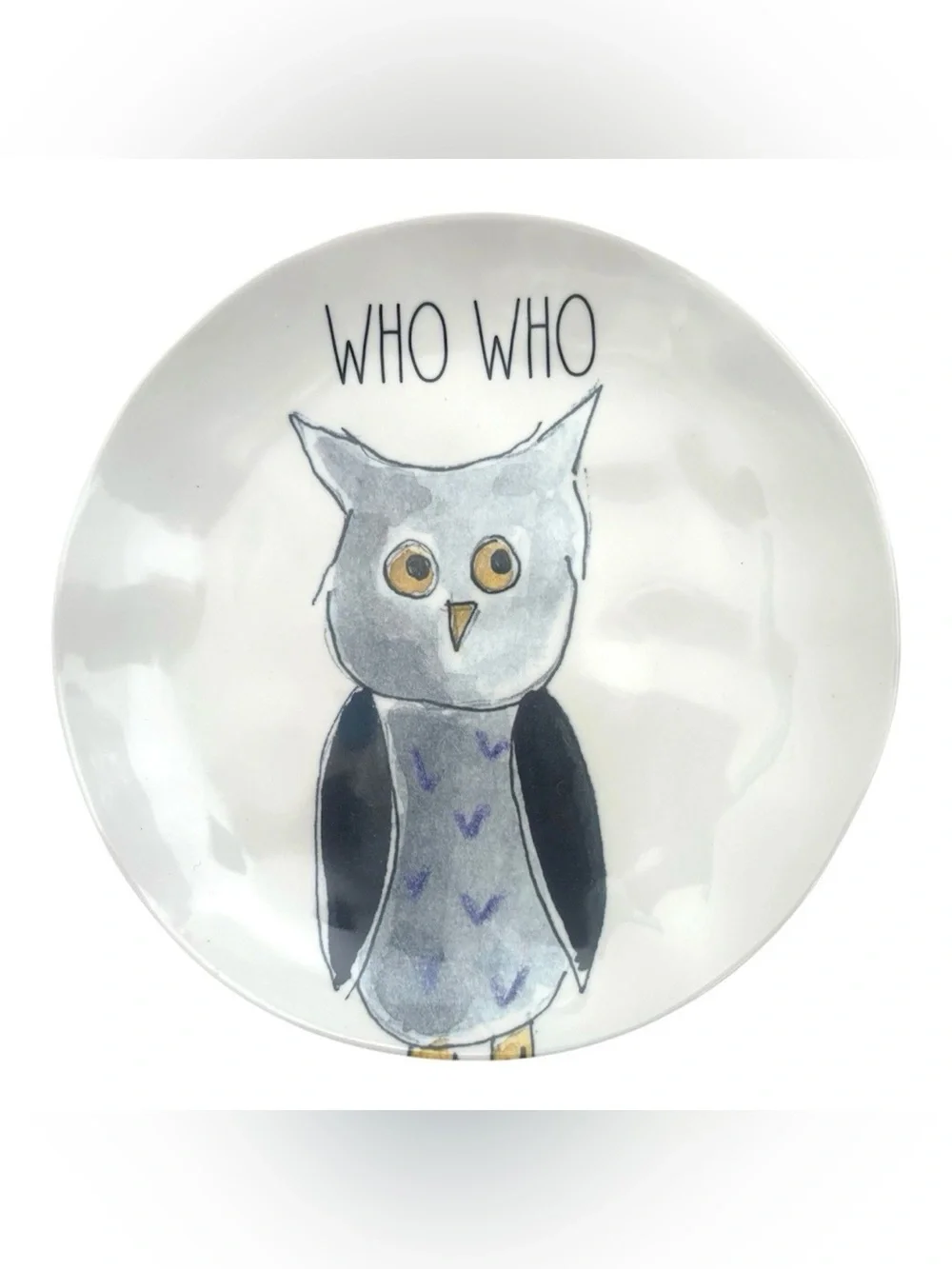 Rae Dunn Magenta Halloween Salad Plates 8” Owl Who Who Witchy Melamine White